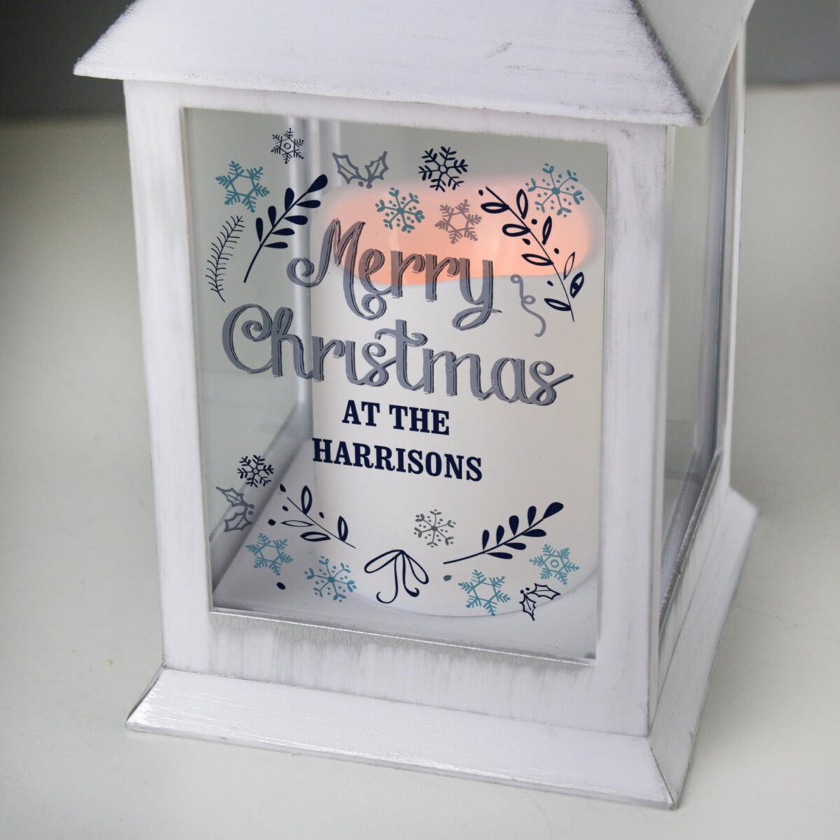 Personalised Christmas Frost White Lantern: 4 - LED Lighting By Gift Moments
