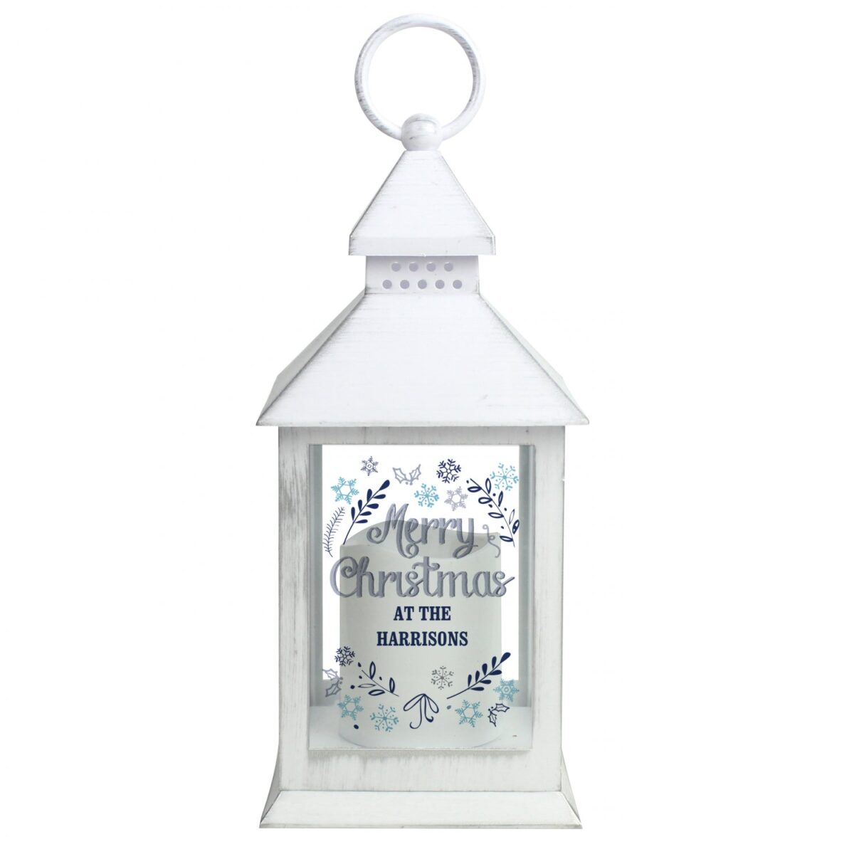 Personalised Christmas Frost White Lantern: 5 - LED Lighting By Gift Moments