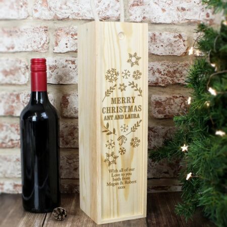 Personalised Christmas Frost Wooden Wine Bottle Box: 1 - Barware By Gift Moments
