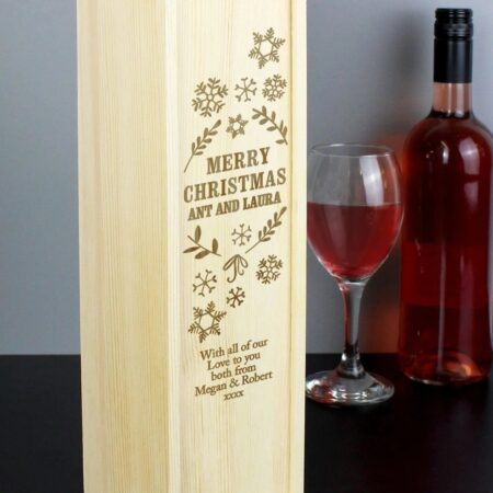 Personalised Christmas Frost Wooden Wine Bottle Box: 3 - Barware By Gift Moments