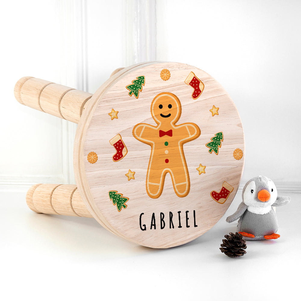Personalised Christmas Gingerbread Wooden Stool: 1 - Wooden Stools By Gift Moments
