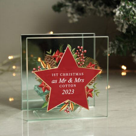 Personalised christmas glass tea light candle holder