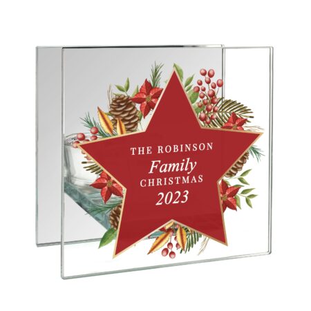 Personalised christmas glass tea light candle holder