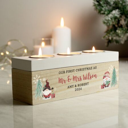 Personalised Christmas Gonk Triple Tea Light Box: 3 - Candle Holders By Gift Moments