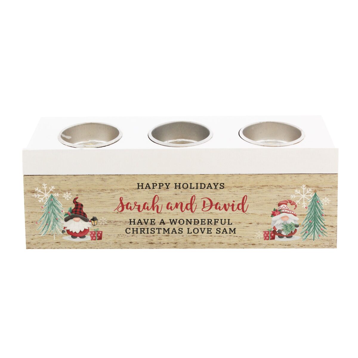 Personalised Christmas Gonk Triple Tea Light Box: 5 - Candle Holders By Gift Moments