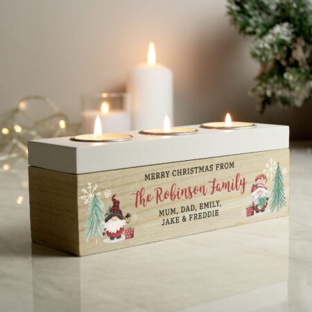 Personalised Christmas Gonk Triple Tea Light Box: 1 - Candle Holders By Gift Moments