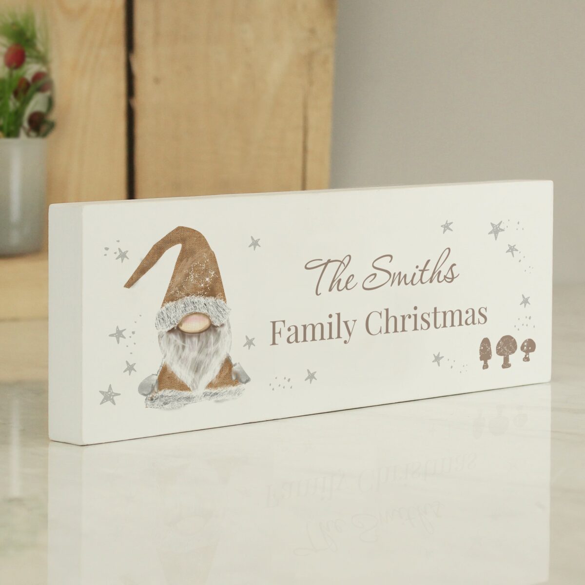 Personalised Christmas Gonk Wooden Block Sign: 3 - Christmas Decorations By Gift Moments