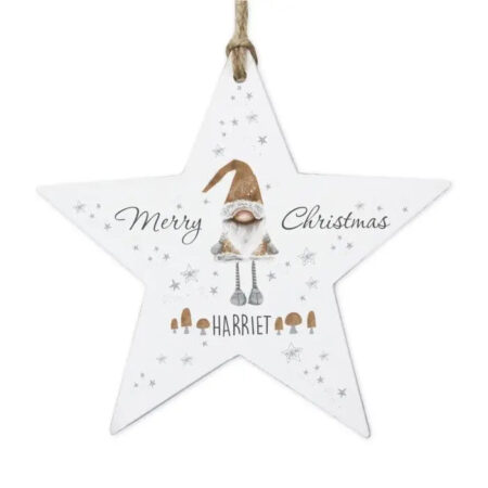 Personalised Christmas Gonk Wooden Star Decoration: 3 - Christmas Decorations By Gift Moments