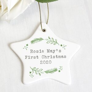 Personalised Christmas Holly Ceramic Star Decoration: 1 - Christmas Decorations By Gift Moments