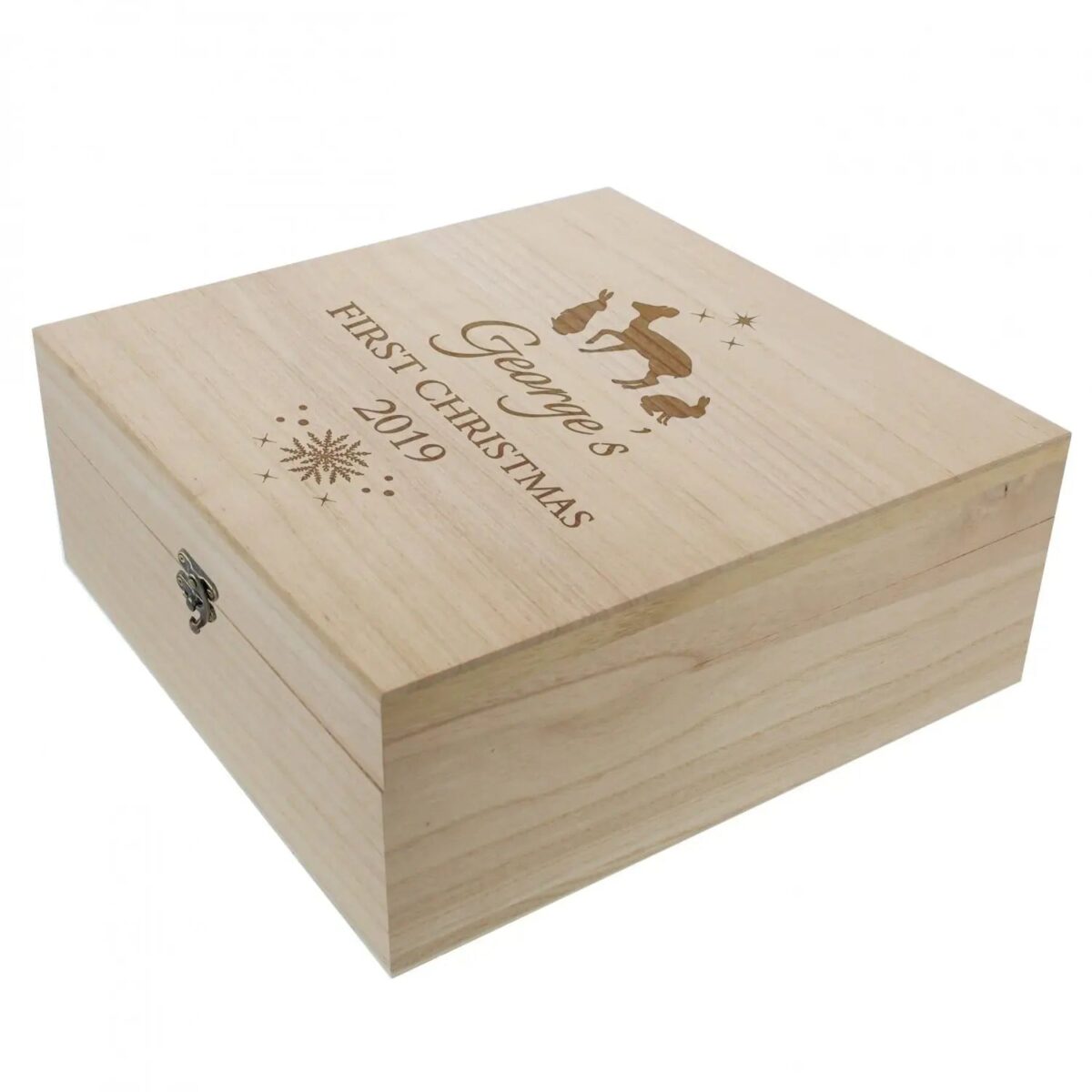 Personalised christmas large wooden keepsake box