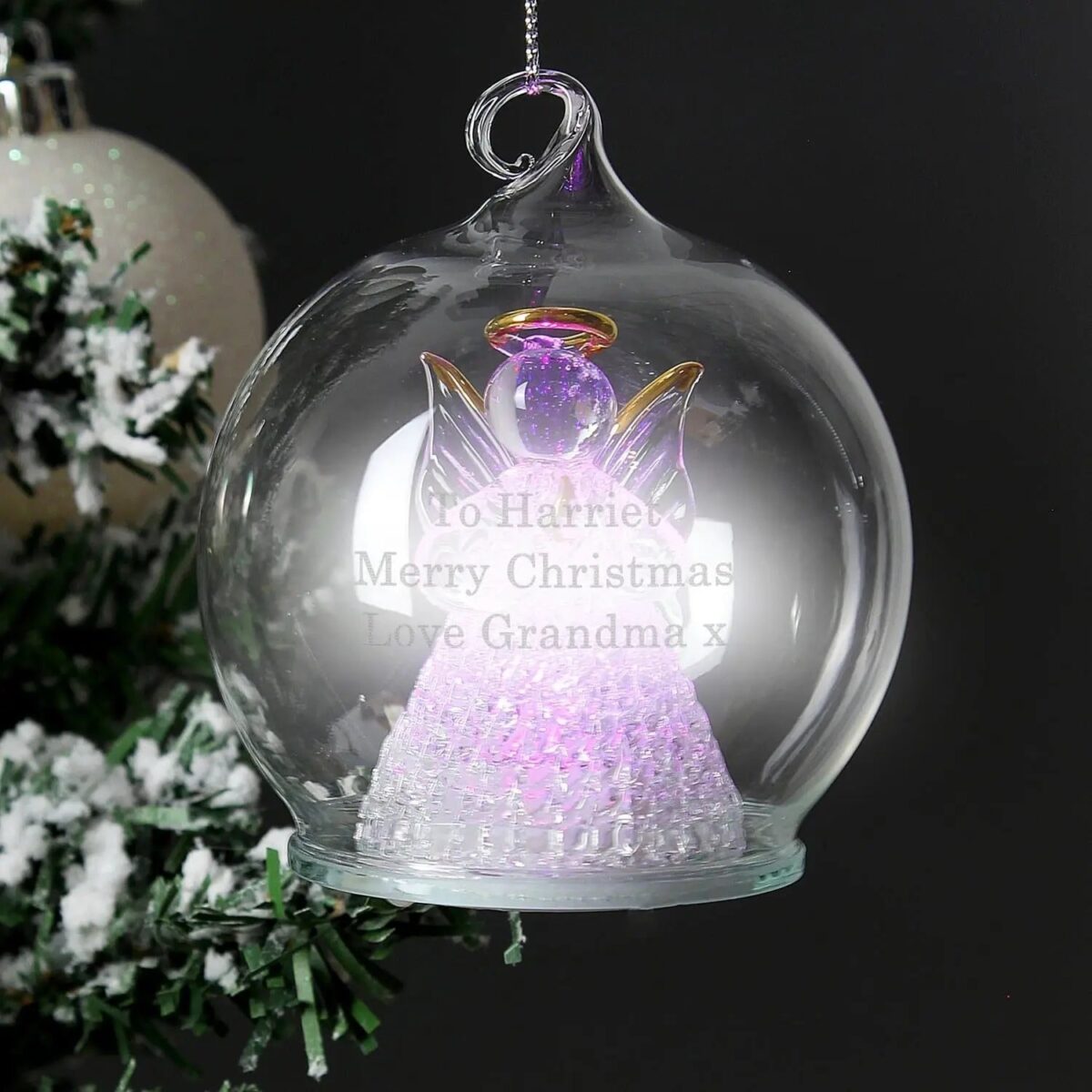 Personalised Christmas Message LED Angel Bauble: 2 - LED Lighting By Gift Moments