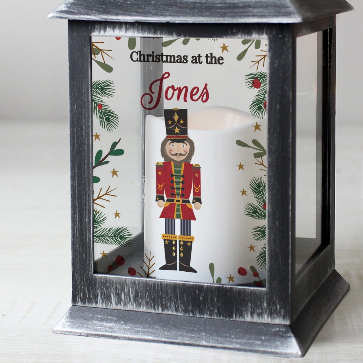 Personalised Christmas Nutcracker Black Lantern: 3 - LED Lighting By Gift Moments