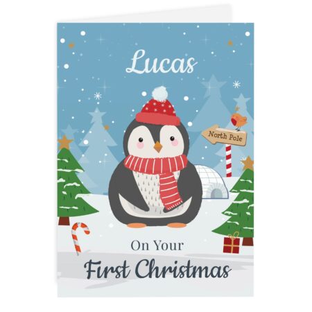 Personalised Christmas Penguin Card: 4 - Greeting Cards By Gift Moments