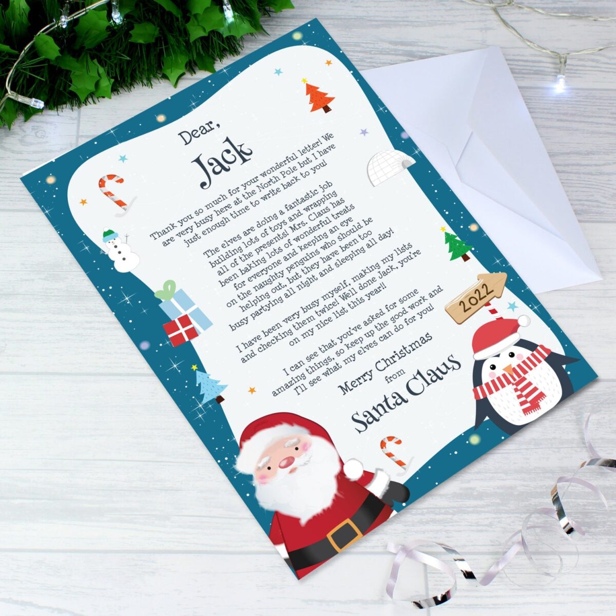 Personalised christmas penguin letter