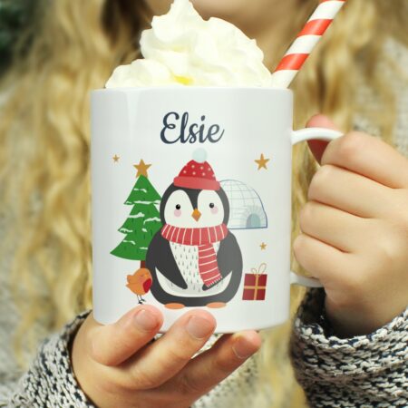 Personalised christmas penguin plastic mug