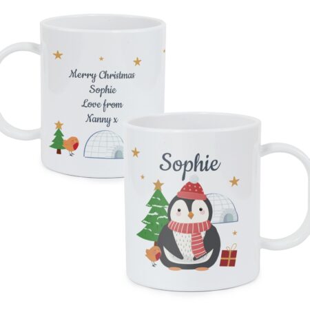 Personalised christmas penguin plastic mug