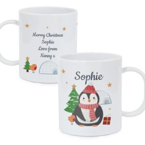 Personalised Christmas Penguin Plastic Mug: 5 - Plastic Mugs By Gift Moments