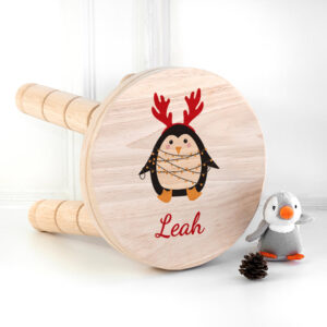 Personalised Christmas Penguin Wooden Stool: 1 - Wooden Stools By Gift Moments