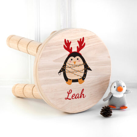 Personalised Christmas Penguin Wooden Stool: 1 - Wooden Stools By Gift Moments