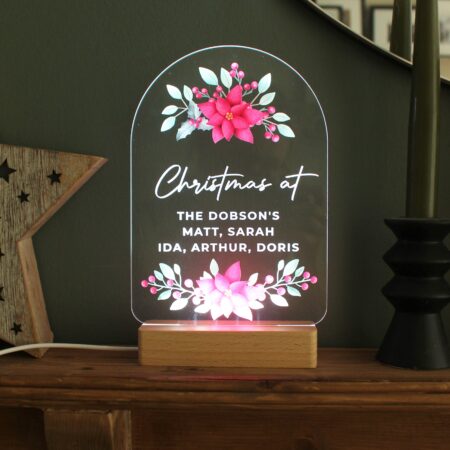 Personalised christmas poinsettia wooden based led light