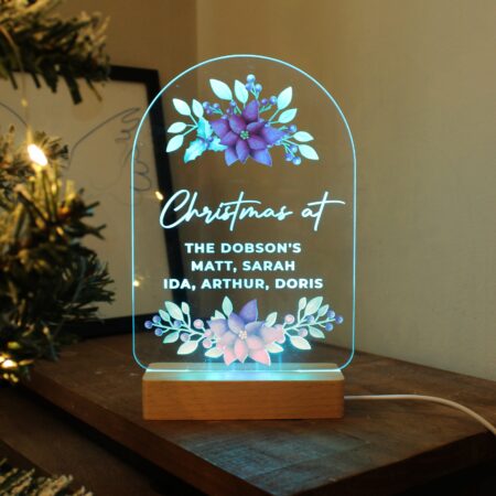 Personalised christmas poinsettia wooden based led light