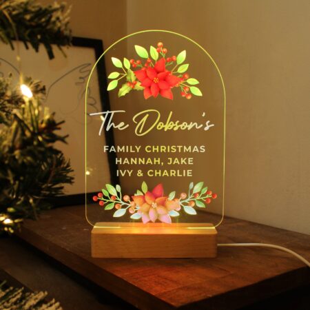 Personalised christmas poinsettia wooden based led light