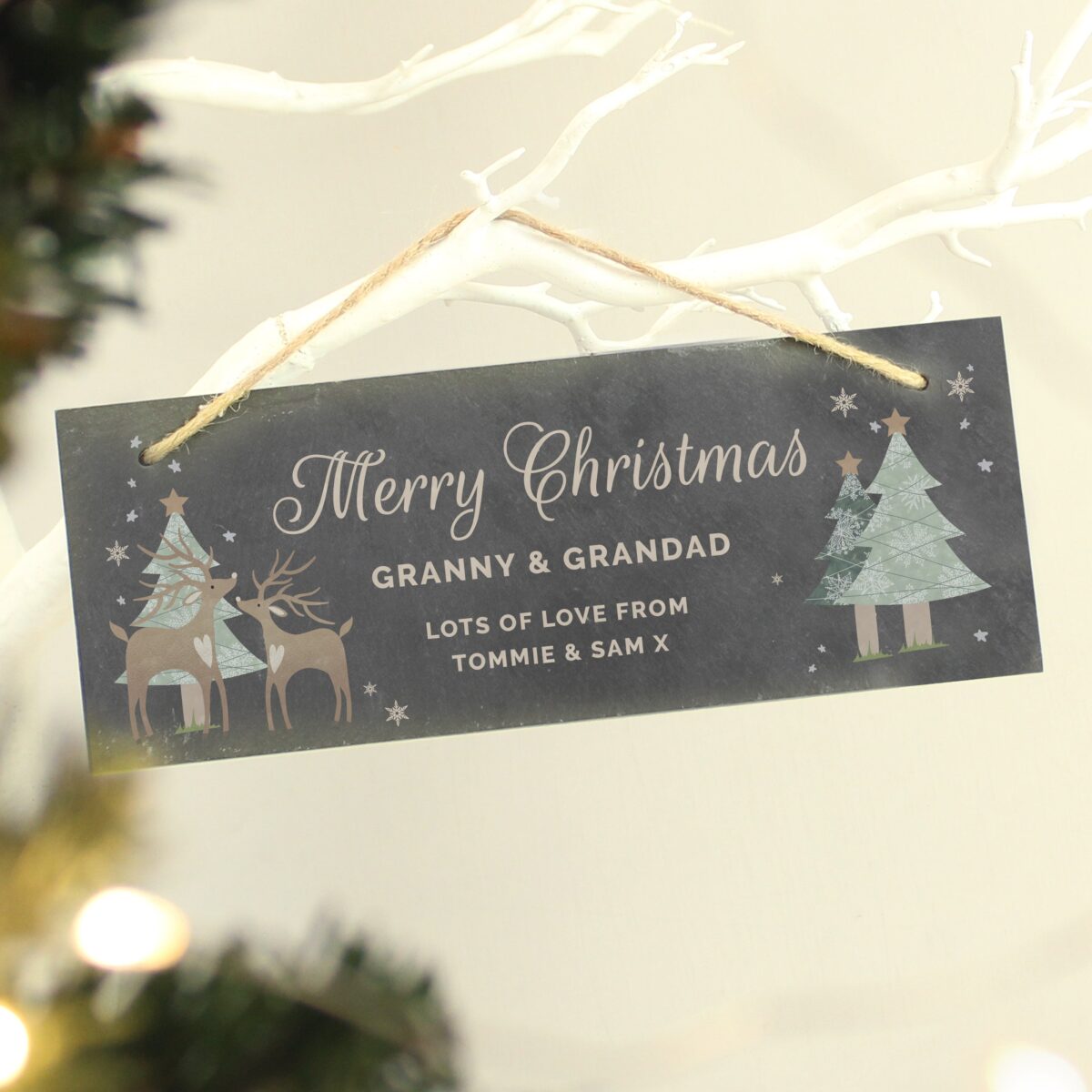 Personalised christmas reindeer hanging slate plaque