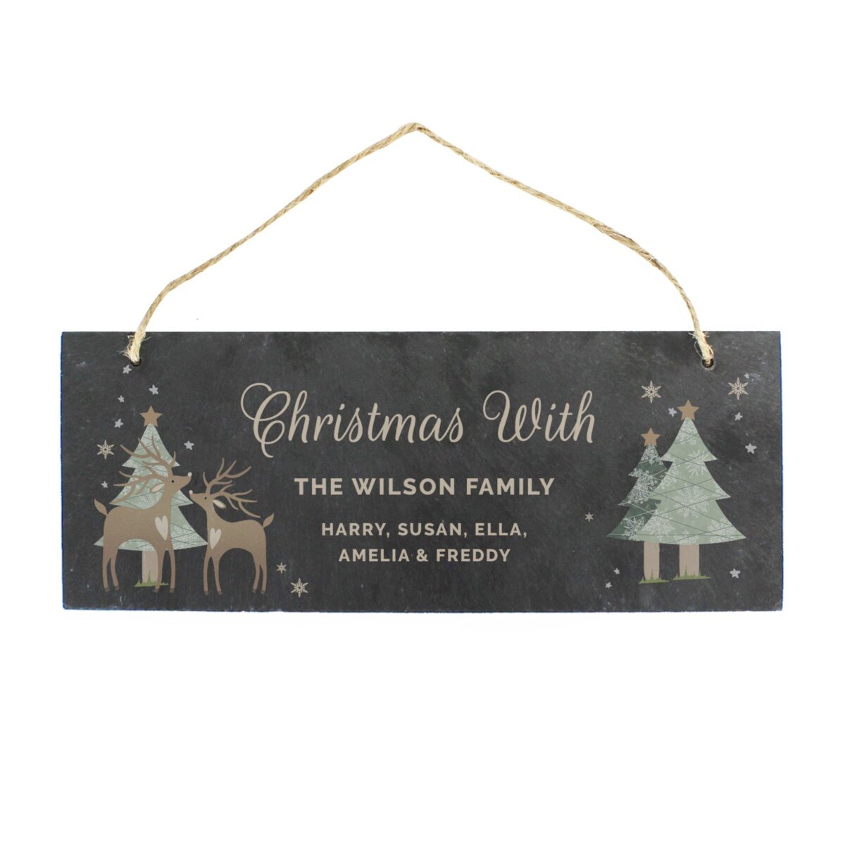 Personalised christmas reindeer hanging slate plaque