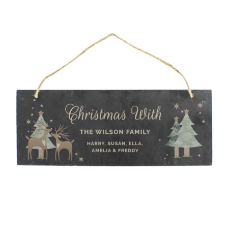 Personalised christmas reindeer hanging slate plaque