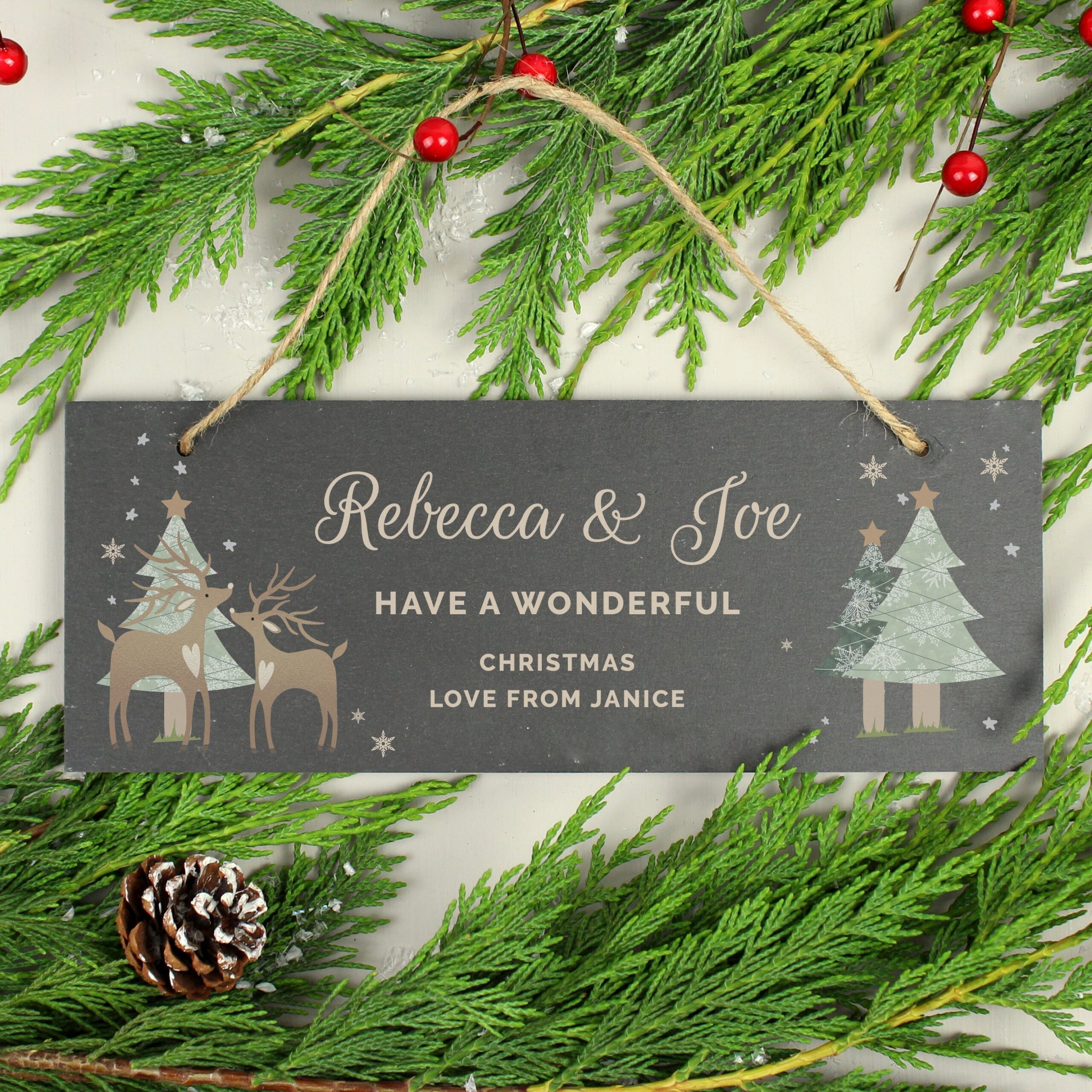 Personalised Christmas Reindeer Hanging Slate Plaque: 1 - Signs & Plaques By Gift Moments