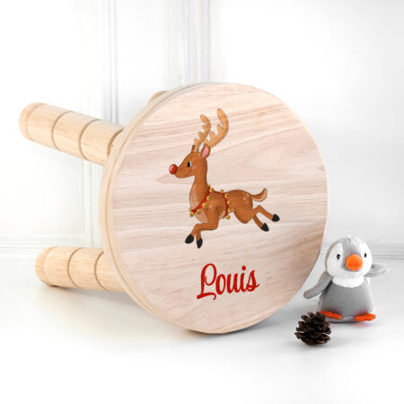 Personalised Christmas Reindeer Wooden Stool: 1 - Boy - Wooden Stools By Gift Moments