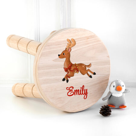 Personalised Christmas Reindeer Wooden Stool: 2 - Girl - Wooden Stools By Gift Moments