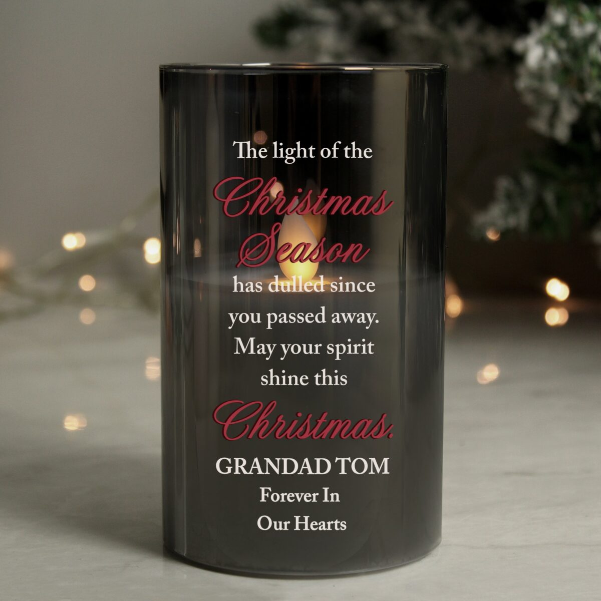 Personalised Christmas Season Memorial Smoked LED Candle: 1 - LED Lighting By Gift Moments