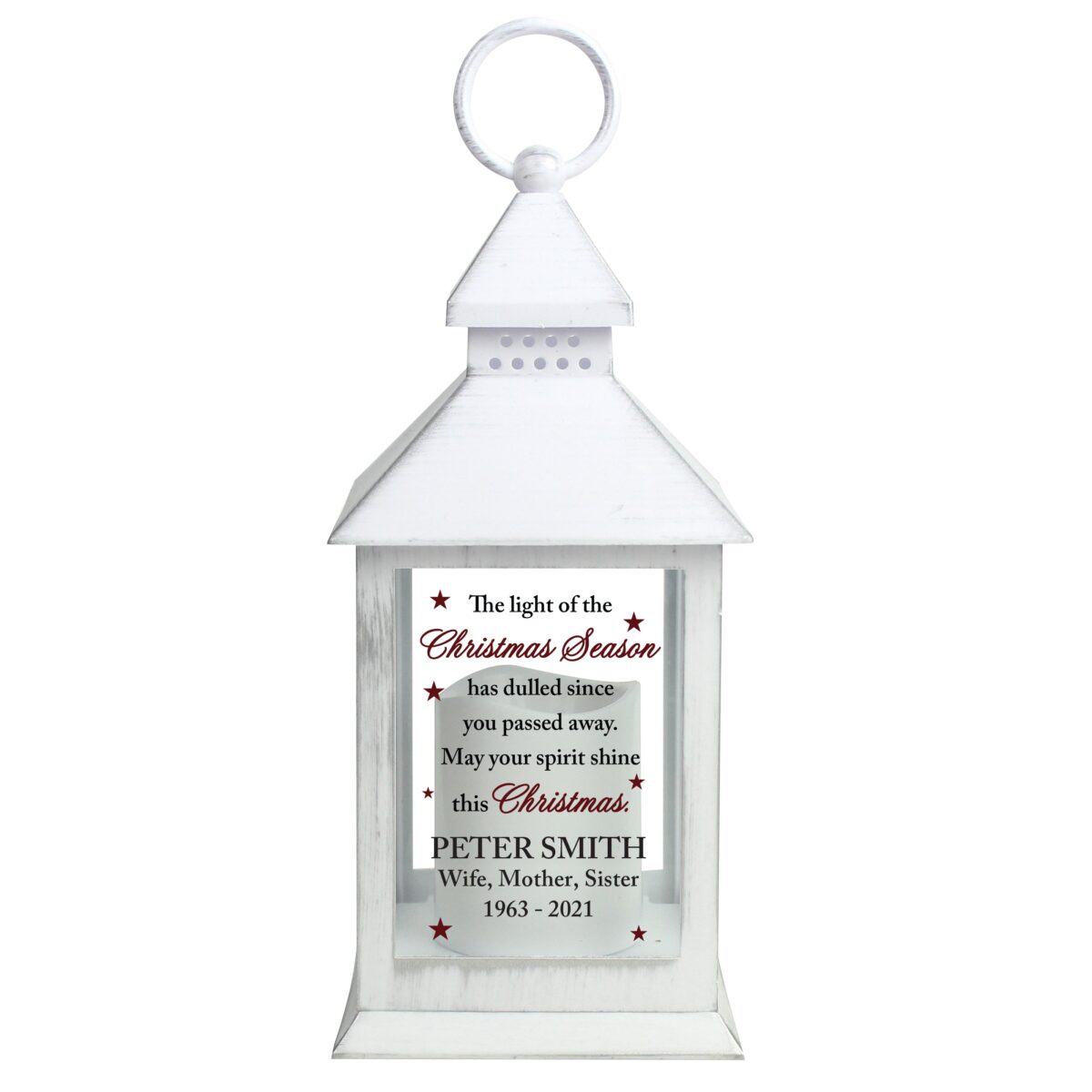 Personalised Christmas Season Memorial White Lantern: 5 - LED Lighting By Gift Moments