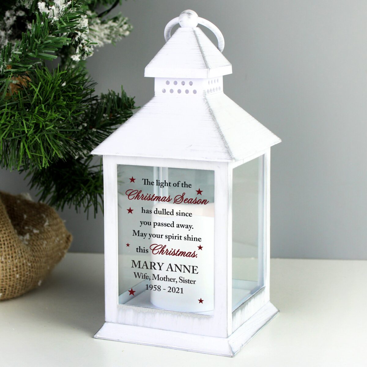 Personalised Christmas Season Memorial White Lantern: 2 - LED Lighting By Gift Moments
