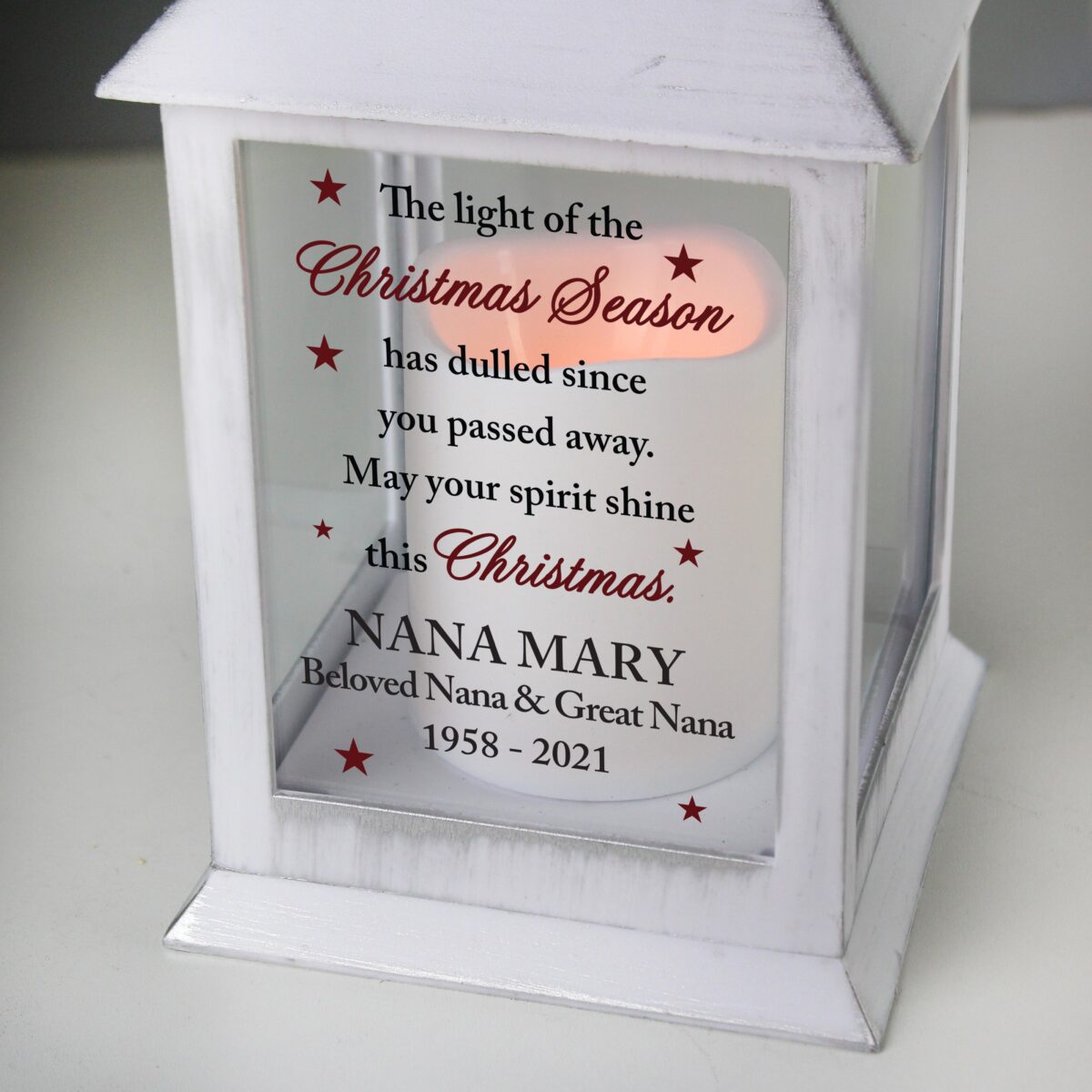 Personalised Christmas Season Memorial White Lantern: 3 - LED Lighting By Gift Moments