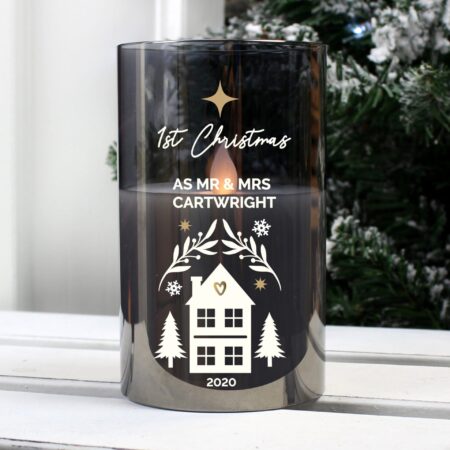 Personalised christmas smoked glass led candle