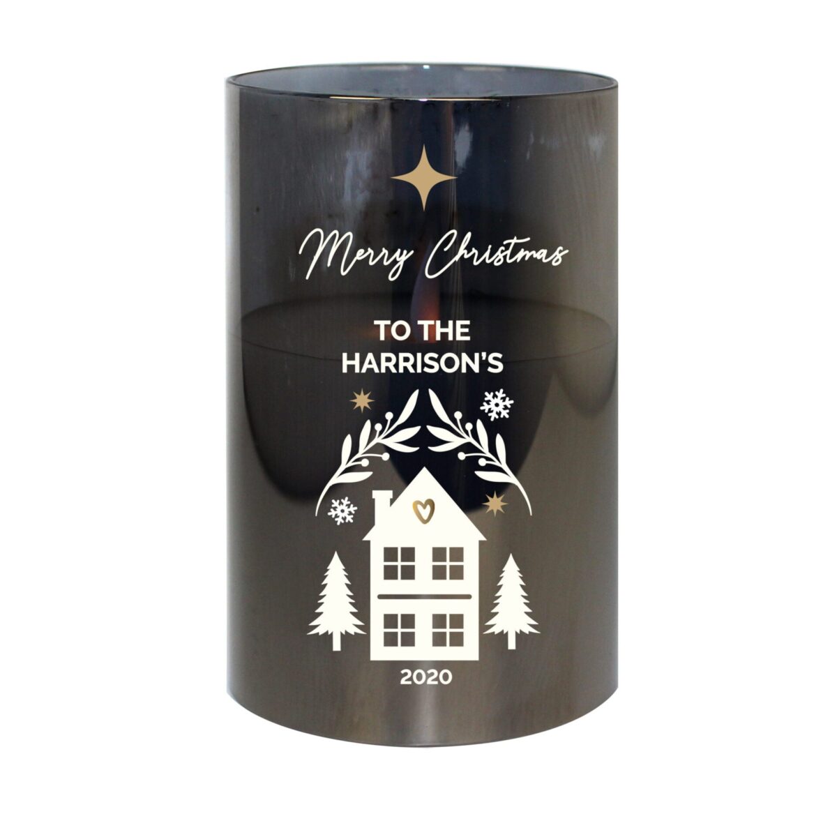 Personalised christmas smoked glass led candle