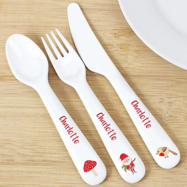Personalised Christmas Toadstool Santa 3 Piece Plastic Cutlery Set: 1 - Cutlery Sets By Gift Moments