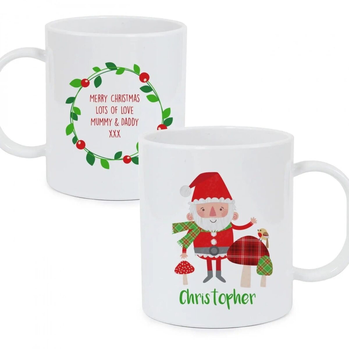 Personalised christmas toadstool santa plastic mug