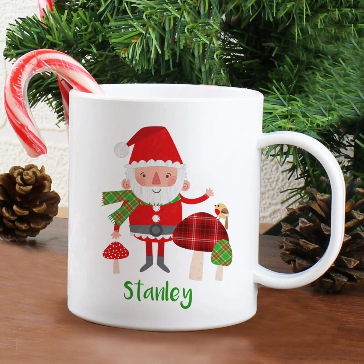 Personalised christmas toadstool santa plastic mug