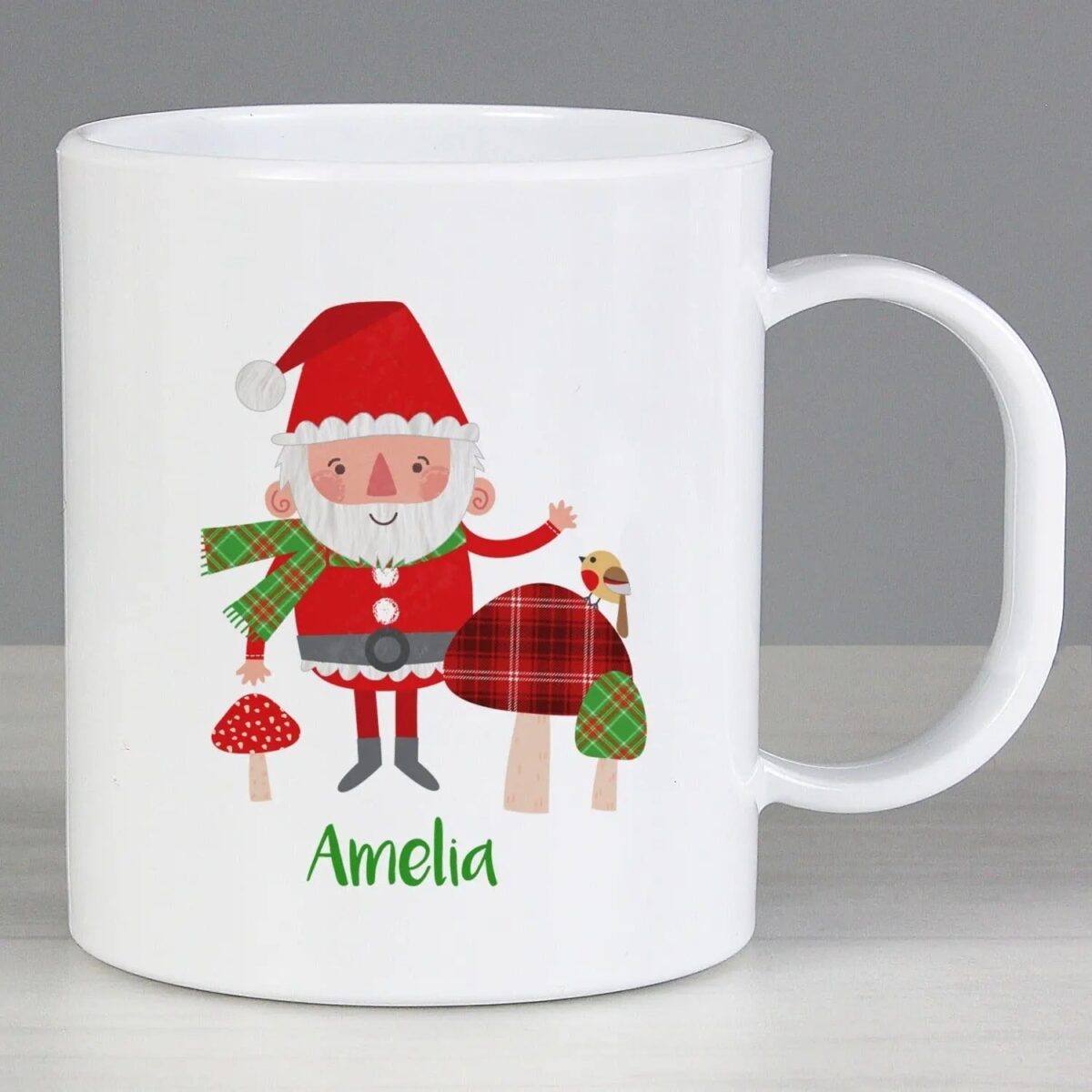 Personalised christmas toadstool santa plastic mug
