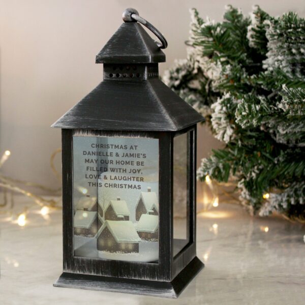 Personalised Christmas Town Black Lantern: 1 - LED Lighting By Gift Moments