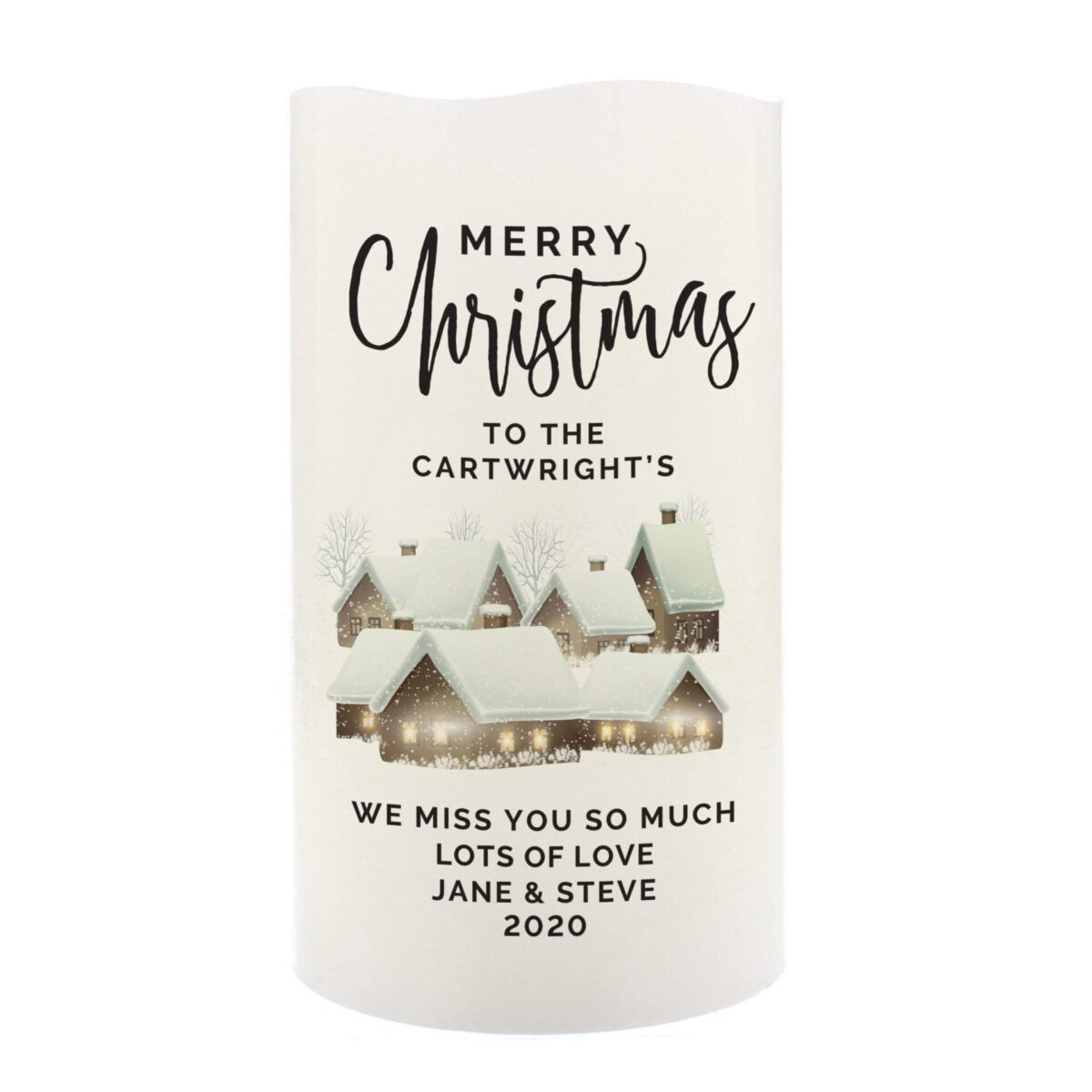 Personalised christmas town led candle