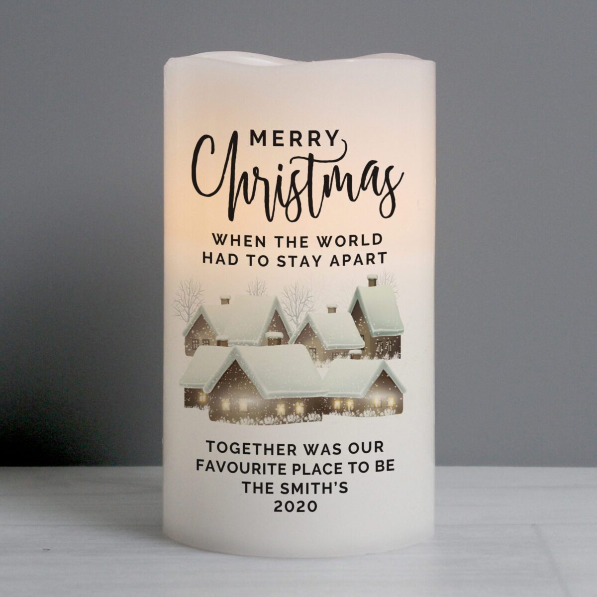 Personalised christmas town led candle