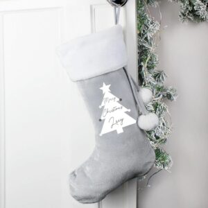 Personalised Christmas Tree Luxury Silver Grey Stocking: 3 - Christmas Stockings By Gift Moments