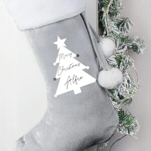 Personalised Christmas Tree Luxury Silver Grey Stocking: 1 - Christmas Stockings By Gift Moments