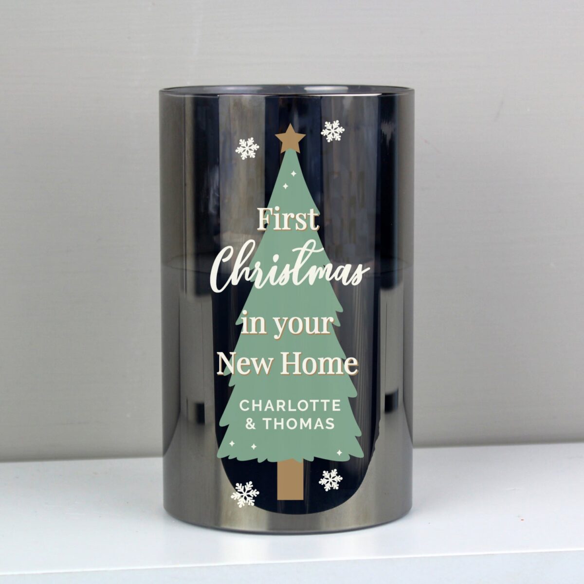 Personalised Christmas Tree Smoked Glass LED Candle: 2 - LED Lighting By Gift Moments