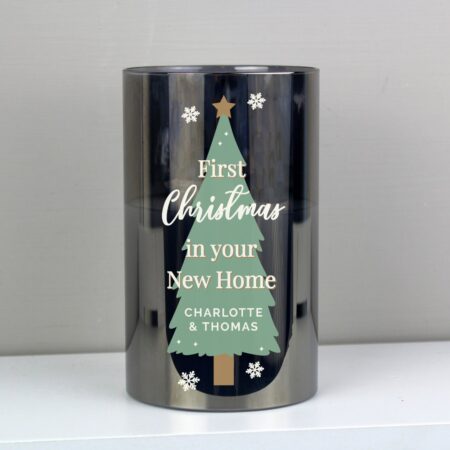 Personalised Christmas Tree Smoked Glass LED Candle: 2 - LED Lighting By Gift Moments