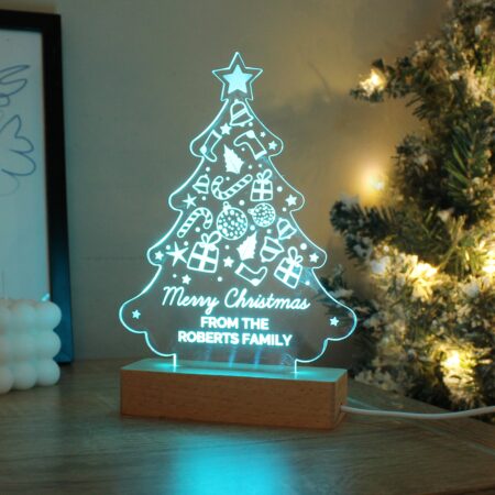 Personalised christmas tree wooden based led light